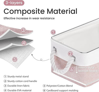 Storage Baskets for Shelves 11.8x7.9x5.2 Inch, Foldable Fabric Storage Bins with Handles, Small Storage Baskets for Organizing Closet, Office, Home Organization (1-Pack, White&Pink)