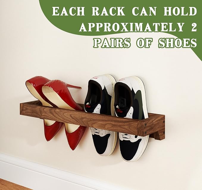Nisorpa Set of 4 Rustic Burnt Wood Hanging Shoes Storage Organizer Racks, 20 Inches Wall Mounted Space Saving Footwear Holder for Closet, Mudroom, Entryway Narrow Spaces Shoes Storage