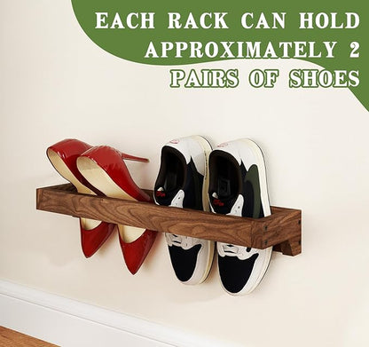 Nisorpa Set of 4 Rustic Burnt Wood Hanging Shoes Storage Organizer Racks, 20 Inches Wall Mounted Space Saving Footwear Holder for Closet, Mudroom, Entryway Narrow Spaces Shoes Storage