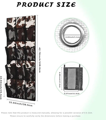 Brown Over The Door Closet Organizer 12 Pockets Cowhide Door Hanging Shoe Organizer for Office Space Saving Shoe Holder Hanger Large Capacity Wall Hanging Storage