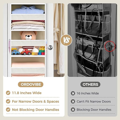 3-Pack Small Over the Door Hanging Organizer, 6 Clear Pockets and 6 Mesh Pockets, 11.8” Wide for Narrow Cabinet Doors, French Doors in the Bathroom, Closet, RV