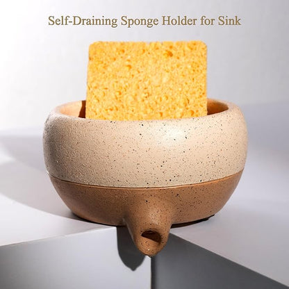Soap Dish with Drain and Self-Draining Sponge Holder for Sink, Shower, Bathroom, and Kitchen - Rustic Resin Soap Saver and Organizer, Keep Dry and Easy Cleaning Design