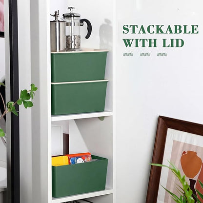 Menkxi 4 Pcs Storage Bins with Lids Plastic Stackable Containers for Organizing Shelves Christmas Ornament Box Baskets(Green,Large)