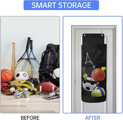 Asixxsix Hanging Storage Organizer, Large Capacity Sports Equipment Organizer for Kids Toys, Shoes, Diapers, Over Door Hanging Bag, Nylon Mesh, Oxford Cloth