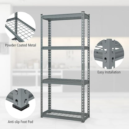 Goplus 4-Tier Metal Shelving Unit, 4 Pack Heavy Duty Wire Storage Rack with Anti-Slip Foot Pads, Height Adjustable Shelves for Warehouse, Kitchen, Living Room, Garage, 12" D x 27.5" W x 60" H