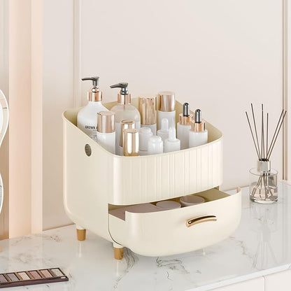 Makeup Organizer Countertop Vanity with Drawers Cosmetic Skincare Bathroom Storage Gift for Women Teens Girls (White)