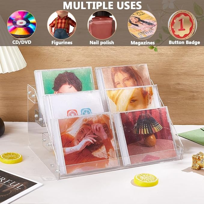 4 Layers Acrylic CD Holder CD Cases Cosmetic Storage Holder Nail Polishes Organizer Shelf Acrylic Makeup Display Rack Stand Clear Cosmetic Display Shelf for DVD Case Makeup Jewelry