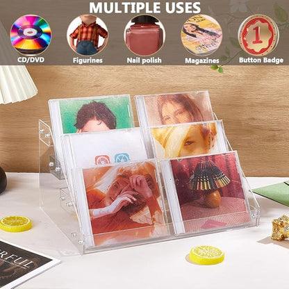 4 Layers Acrylic CD Holder CD Cases Cosmetic Storage Holder Nail Polishes Organizer Shelf Acrylic Makeup Display Rack Stand Clear Cosmetic Display Shelf for DVD Case Makeup Jewelry