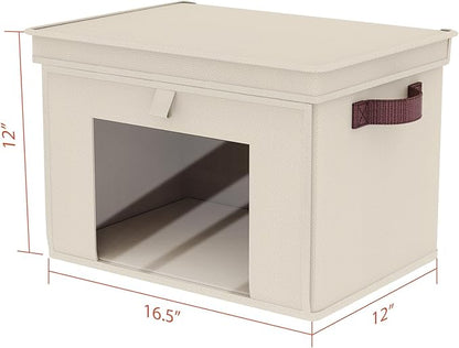 Univivi Storage Bins with Lids, Large Closet Organizers and Storage with Handles & Window, Foldable Fabric Storage Cubes with Lids for Home, Closet, Bedroom, 4 Pack, (Beige, 16.5“ x 12” x 12")