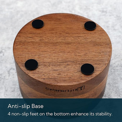 KITCHENDAO Acacia Salt Cellar Box Bowl with Built-in Spoon and Marble Lid, Solid Natural Acacia Wood Bath Sea Salt Container, Elegant Modern Grey and White Marble Lid Spice Bowl, 6oz Capacity