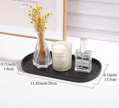 Luxspire Bathroom Vanity Tray for Countertop, Oval Kitchen Soap Dispenser and Toiler Tank Trays, 11.4“ Resin Vanity Organizer for Lotion Bottles, Perfume, Jewelry, Dresser, Medium, Matte Black