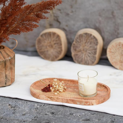 Koville Turkish Natural Travertine Tray, 12"x6" Vanity Decorative Marble Wabi Sabi Decor for Home, Countertop Organizer, Catchall for Perfume, Candles, Jewelry Dish