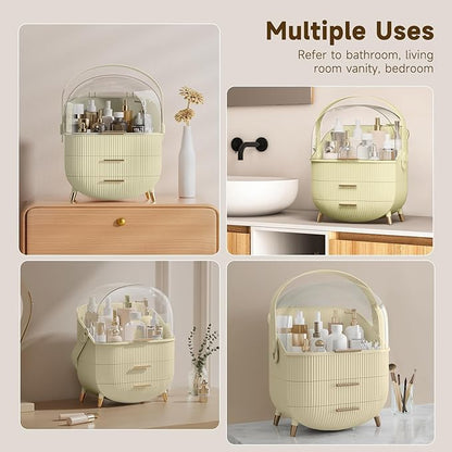 BTGGG Makeup Organizers, Make Up Organizer for Vanity, Countertop Cosmetic Storage with Drawers and Transparent Cover for Bedroom Bathroom, Maize-yellow