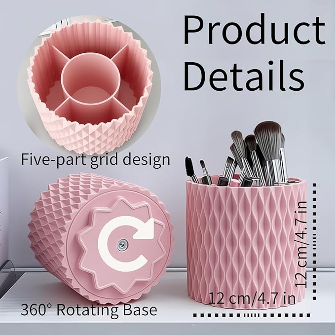 YLYZ Makeup Brush Holder with Cleaning Bowl, Makeup Brush Organizer Cosmetic Display Cases, Hair Brush Holder for Vanity, Pink