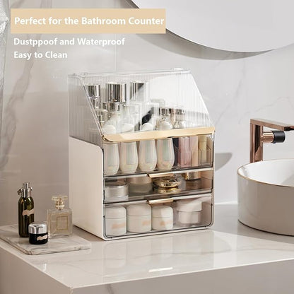 Omeily Large Makeup Organizer Countertop Vanity Organizer Cosmetic Organizer Makeup Storage Box Bathroom Counter Organizer Perfume Skincare Organizers Gift Women Girls Clear Design Easy Visibility