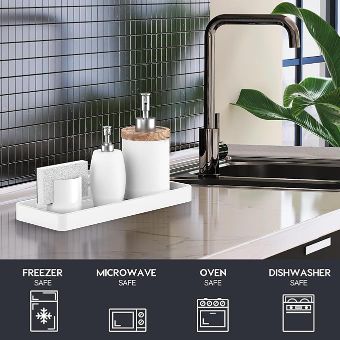Gurygo 12" Countertop and Vanity Tray - Kitchen Tray for Soap Bottles - Rectangular Vanity Tray for Bathroom - Vanity Trays for Bathroom - Kitchen Soap Dispenser Tray,White