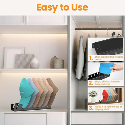 Nicetree Hat Organizer for Baseball Caps, 2 Pcs No Install Acrylic Hat Racks for 14 Baseball Caps Storage, Hat Stand for Caps Display and Organizer for Dresser, Bedroom, Closet, Office