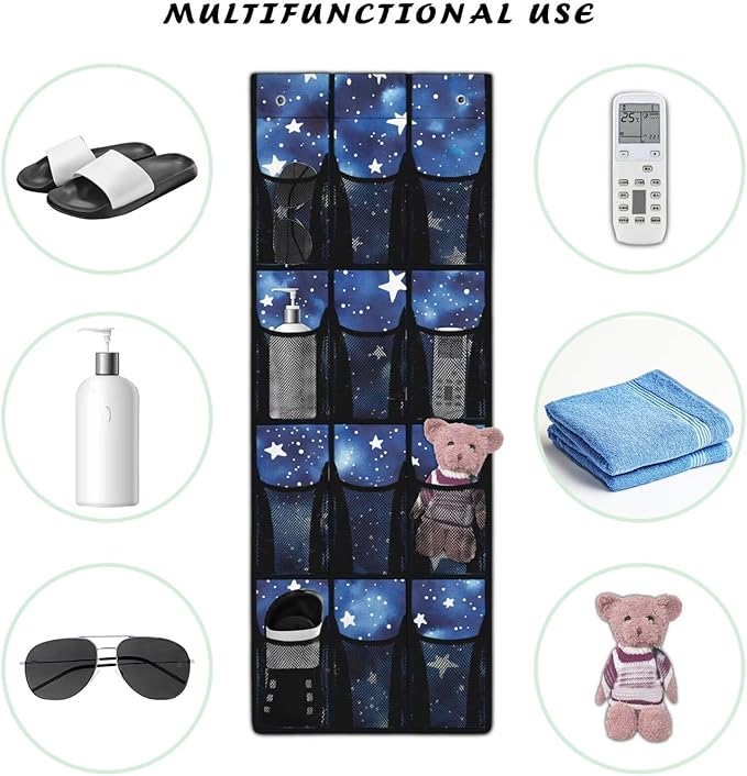 Galaxies Door Hanger Organizer Mesh Fabric Behind Door Organizer for Closet 12 Pockets Shoe Holder Hanger Space Saving Wall Hanging Storage for Office
