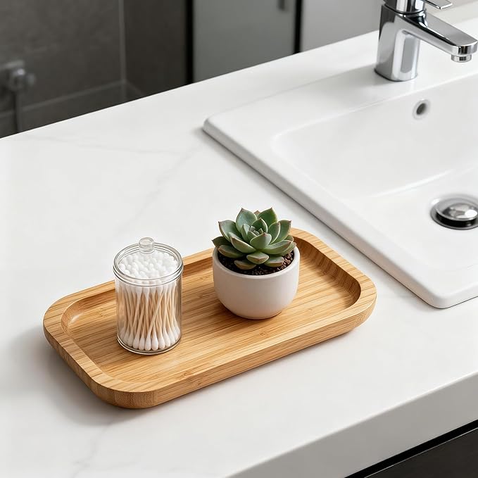 Bamboo Vanity Tray, Bathroom Counter Tray, Toilet Tank Tray, Bathroom Tray for Organizing and Home Decor, 7.9 x 5.1 x 0.8 inch