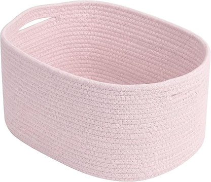 ECDYQXVU Cotton Rope Storage Basket, 15x10x9 Inches, Woven Basket for Shelves, Clothes, Towels, Books, and Laundry, Light Pink (1 Pack)