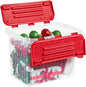 Superio Red Storage Box with Red Hinged Lids, Plastic Container Bins for Organizing with Attached Lid, Stackable Crates, BPA Free, Organizers for Home and Office, 27.5 Quart (17"x11.65"x12.25)