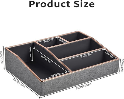 PU Leather Makeup Organizer Tray,Large Vanity Organizer,Cosmetic Storage Box for Lipstick Brushes Skincare Perfume,Cosmetic Display Case Rose Gold-trimmed for Dresser,Bathroom Countertop(Grey)