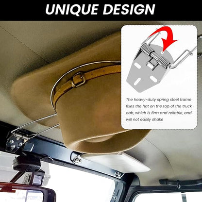 Cowboy Hat Holder for Truck SUV Car, Built-in Spring Design | Firm & Stable | Hat Organizer Stand for Truck Car Accessories