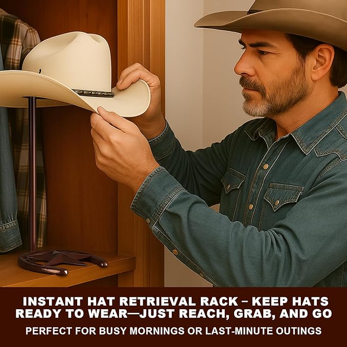 2 Pack Cowboy Hat Rack Stand Cowboy Hat Display Holder with Western Horseshoe Decor Vintage Gifts for Fedoras, Sun Hats, Iron & Bronze, Equestrian Supply (Stylish)
