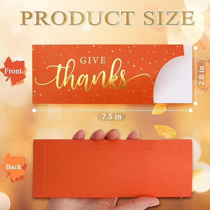 Eaasty 100 Pcs Thanksgiving Utensil Holder, Gold Foil Give Thanks Silverware Bag Disposable Silverware Sleeves Cutlery Holder for Thanksgiving Table Decoration Fall Harvest Party Supplies(Orange)