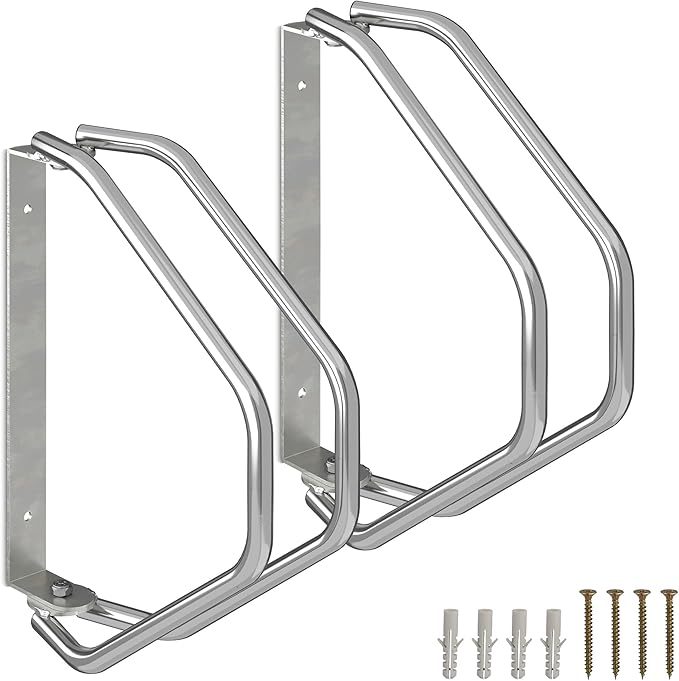 Relaxdays 2X Wall-Mounted Bicycle Stand, Sturdy Steel, 180° Swivelling Bike Holder, Space-Saving Single Parker, Silver, 10 x 8.5 x 8.5 cm