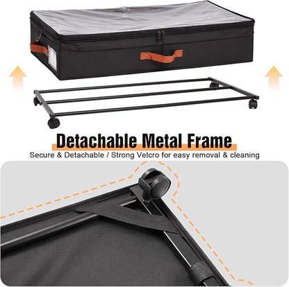 AVOKIHI 2 Pack Under Bed Storage with Wheels (Adjustable Height 7.9"-9.5"), 75L Rolling Underbed Storage Containers, Collapsible Metal Frame & Washable Fabric Drawer for Clothes, Shoes, Blankets