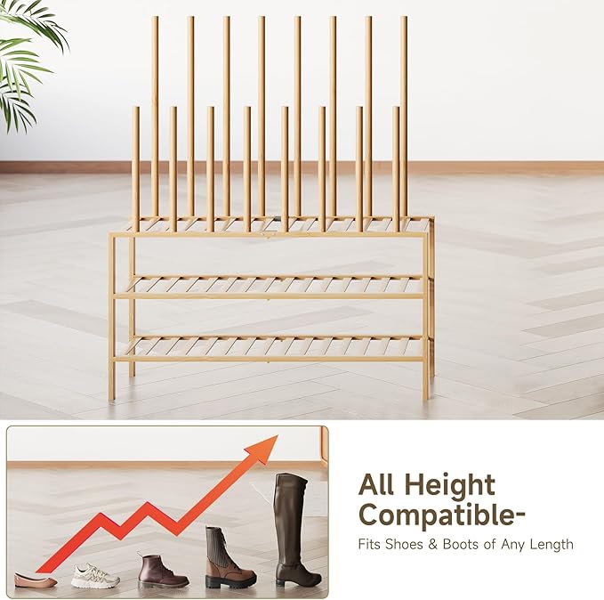 Boot Rack for Tall Boots Organizer,3-Tier Multiuse Shoe Rack and Boot Storage Rack,for Tall Boots,Sneakers,High-Heel (Natrual, 3-Tier-Long)