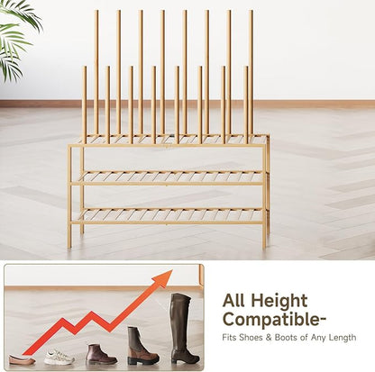 Boot Rack for Tall Boots Organizer,3-Tier Multiuse Shoe Rack and Boot Storage Rack,for Tall Boots,Sneakers,High-Heel (Natrual, 3-Tier-Long)