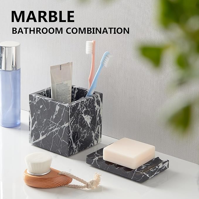 Real Luxurious Natural Marble Soap Dish for Shower,soap Dish for Bathroom,Non-Ceramic/Non-Resin Stone soap Tray（Black）