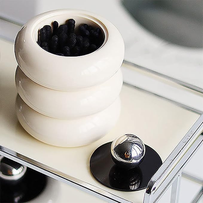 TOPINCN Qtip Holder, Nordic Qtip Holder Dispenser Doughnut Shape Makeup Storage Box with Lid for Cotton Swab Storage (Milky White 3 Layers)