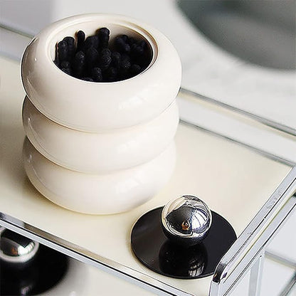 Tissting Qtip Holder Dispenser 7.8 x 10.5 cm White Resin Doughnut Shape Cotton Swab Storage Container with Lid, Qtip Dispenser Jars for Bathroom Vanity