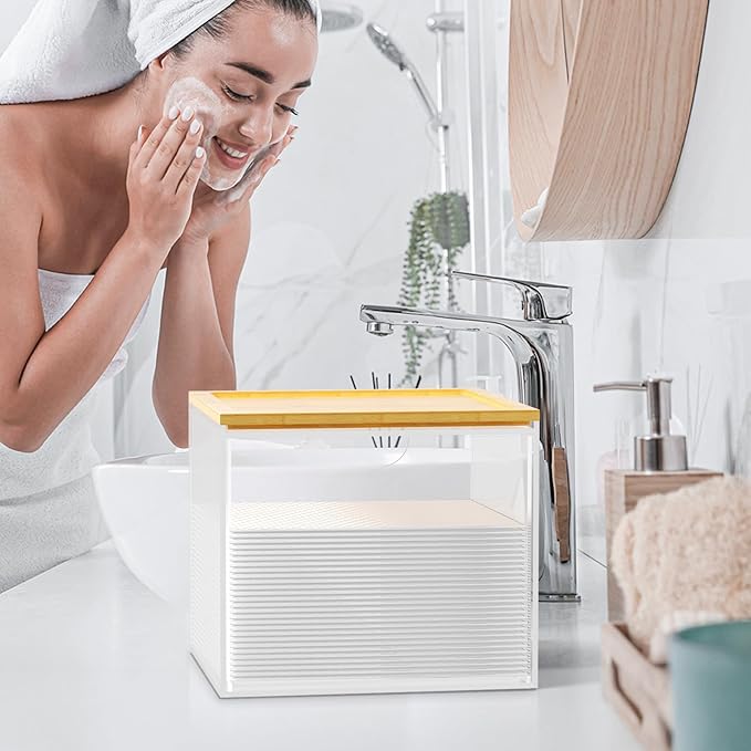 VITVITI Drawer Disposable Face Towel Holder Box, Acrylic Facial Towel Container for XL Clean Skin Club, Large Disposable Face Towels Storage with Bamboo Lid, for Bathroom, Vanity Makeup, Clear