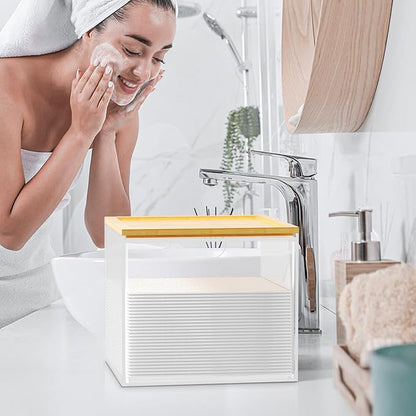 VITVITI Drawer Disposable Face Towel Holder Box, Acrylic Facial Towel Container for XL Clean Skin Club, Large Disposable Face Towels Storage with Bamboo Lid, for Bathroom, Vanity Makeup, Clear
