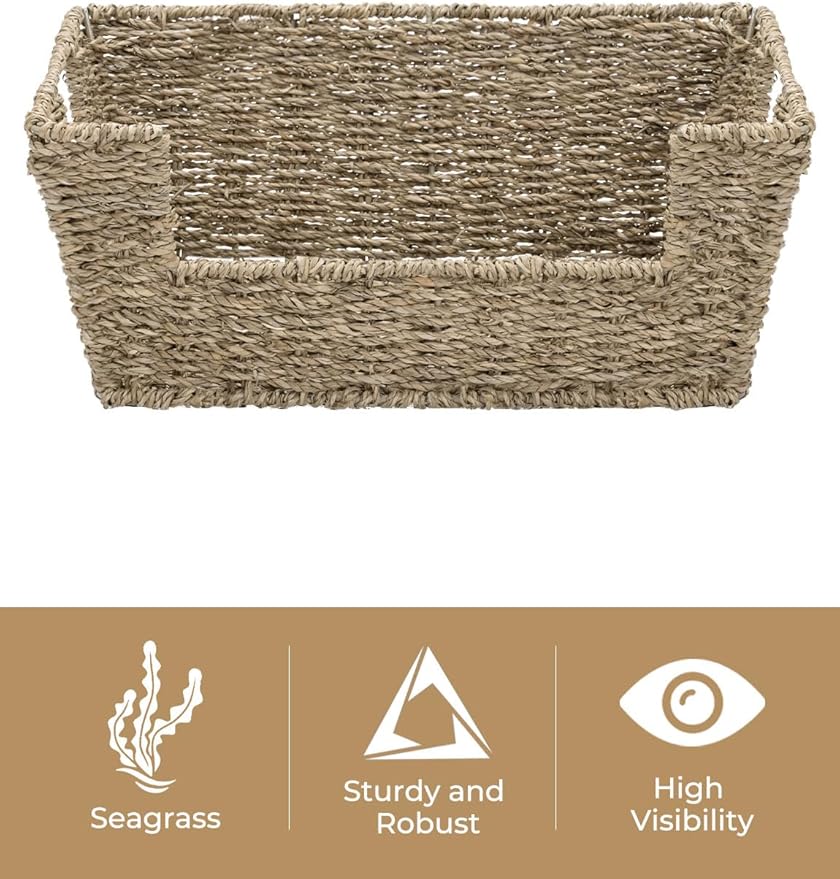 StorageWorks Wicker Storage Basket for Pantry Organizers and Storage, Stackable Seagrass Pantry Baskets for Shelves, 2-Pack