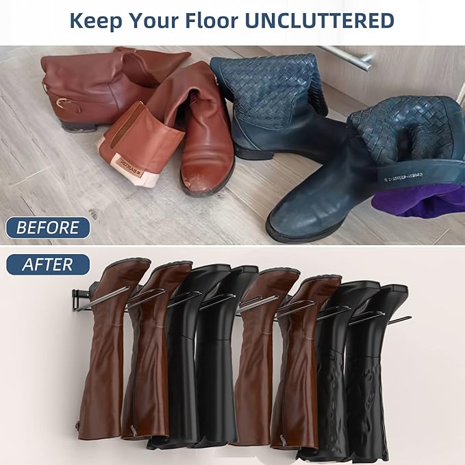 Wader Boot Hanger Wall Mount - (2 Pair) Sturdy Metal Boot Rack, Tall Shoe Holder for Closet, Entryway, Indoor, Garage