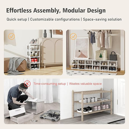 SEE SPRING 5-Tier Stackable Shoe Rack Organizer – Plastic Shoe Storage Shelf for Entryway, Closet, Bedroom – Holds Size 13 Shoes, Space-Saving & Sturdy (White)