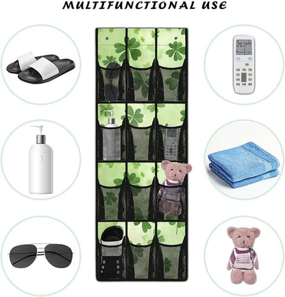 Over the Door Organizer with 12 Mesh Pockets, Storage Hanging Bag Behind the Door for Shoes Toys Cleaning Supplies, Perfect for Bedroom Bathroom or College Dorm, Lucky Leaves
