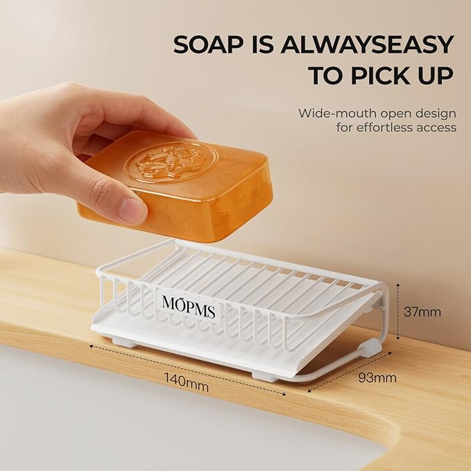 Self Draining Soap Dish, Carbon Steel Bar Soap Holder for Shower, Waterfall Design Soap Saver for Bathroom, Kicthen Sink and Countertop
