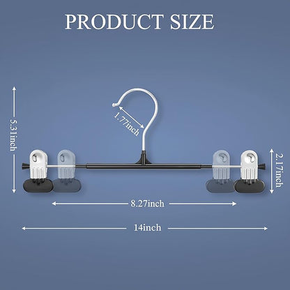 14Inch Clothes Pants Hangers with Wide Clips 50 Pack,Non-Slip Adjustable Skirt Hanger for Women,Space-Saving Heavy Duty Men Hangers for Pants,Trousers,Jeans,Shorts,Black