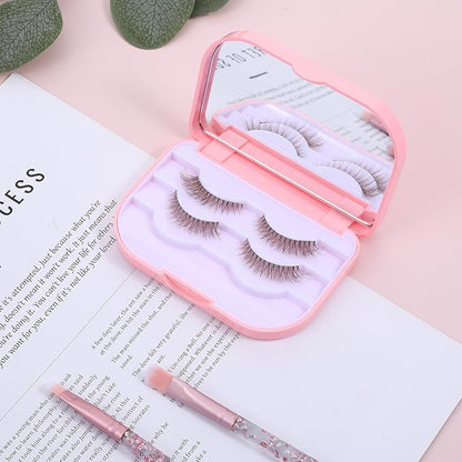 Eyelash Storage Case, 3 Layer Lash Case Makeup Storage Box with Makeup Mirror Empty Travel Cases Cosmetic Organizer Box Fake Eyelash Container Lash Packaging (Pink)