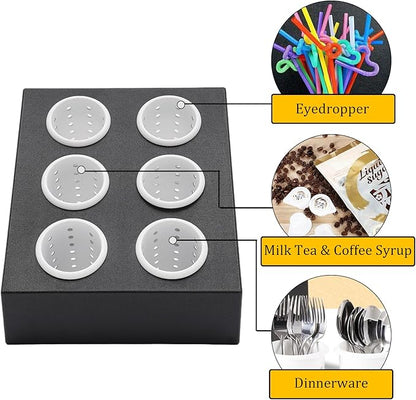 6-Compartment Plastic Utensil Holder，Flatware Cylinder Storage Caddy for Kitchen, Bars, Coffee Shops, Restaurants, Hotels