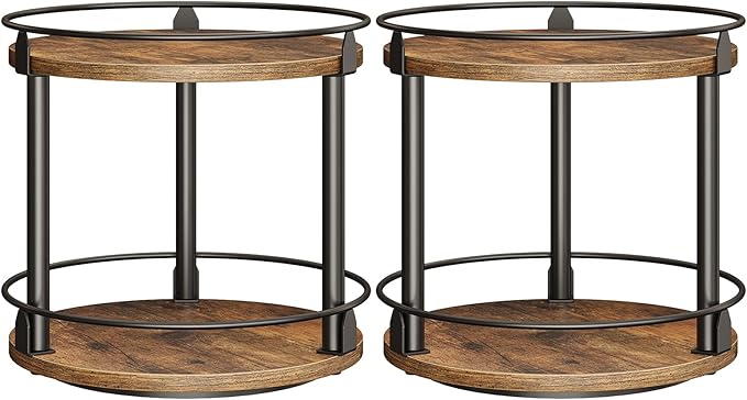 YATINEY Spice Rack, Set of 2 Lazy Susan Organizer, 2-Tier Turntable Organizer, Rotating Spice Rack Organizer For Cabinet, Compact and Versatile, for Kitchen Countertop, Rustic Brown SR22L2BR