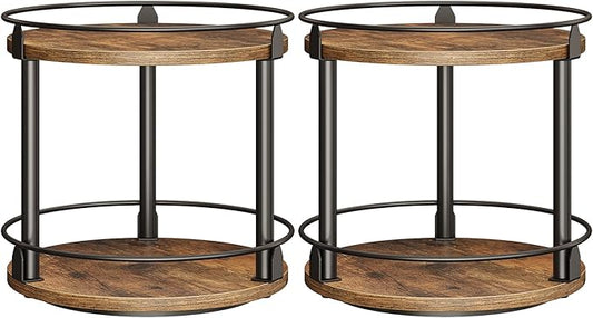 YATINEY Spice Rack, Set of 2 Lazy Susan Organizer, 2-Tier Turntable Organizer, Rotating Spice Rack Organizer For Cabinet, Compact and Versatile, for Kitchen Countertop, Rustic Brown SR22L2BR