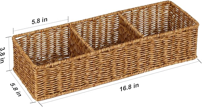 Wicker Toilet Paper Basket: 3 Water-resistant Compartments Organizer - Extra-Large Storage for Bulk Rolls & Toiletries (Farmhouse & Scandinavian, Tan)