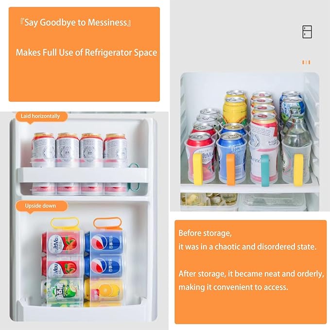 Soda Can Organizer，Can Storage Box with Handle Transparent Reusable for Fridge Pantry Freezer Kitchen(Yellow)